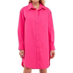 English Factory Women’s Classic Collared Mini Dress Shirt(Fuchsia)