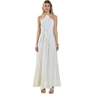 English Factory Women’s Crochet Flower Trim Sheer Halter Maxi Dress(Off-white)