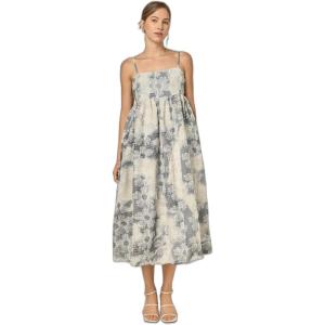 English Factory Women’s Floral Embroidery Sleeveless Midi Dress(Blue/Off White)