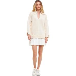 English Factory Women’s Mixed Media Pleated Mini Dress(Cream)