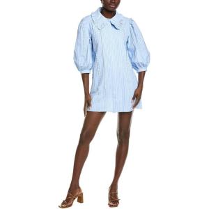 English Factory Womens Pintuck & Ruffle Detail Shirtdress, Xs, Blue