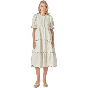 English Factory Women’s Scalloped Edge Midi Dress(Cream/Brown)