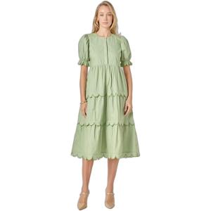 English Factory Women’s Scalloped Edge Midi Dress(Sage/Green)