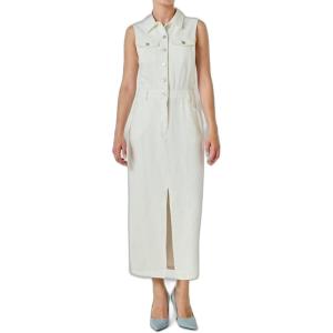 English Factory Women’s Sleeveless Maxi Denim Dress(Off-white)