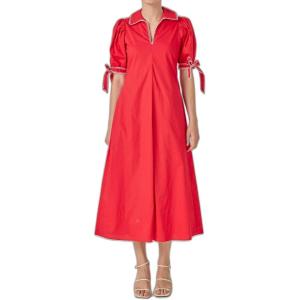 English Factory Women’s Stitch Detailed Midi Dress(Red)