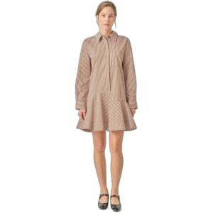 English Factory Women’s Stripe Collar Flared Skirt Dress(Brown)