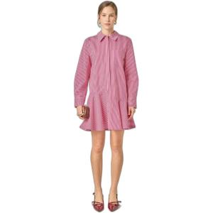 English Factory Women’s Stripe Collar Flared Skirt Dress(Burgundy)