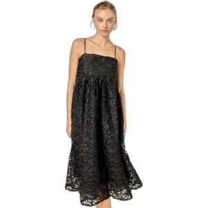 English Factory Women’s Thin Strapped Floral Embroidery Sleeveless Midi Dress(Black)