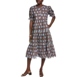 Margaux Scallop Midi Dress(Blue/Brown)