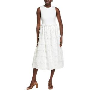 Mixed Media Collared Dress by ENGLISH FACTORY(White)
