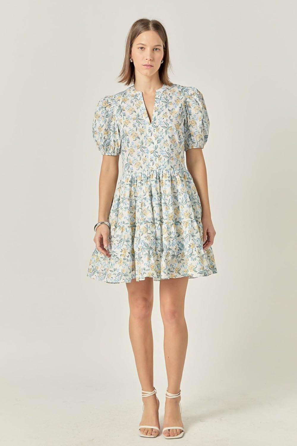 image:imageEnglish Factory Womens Print Puff Sleeve Mini DressIvory Multi