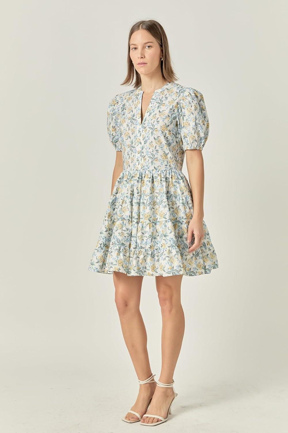 image:imageEnglish Factory Womens Print Puff Sleeve Mini DressIvory Multi