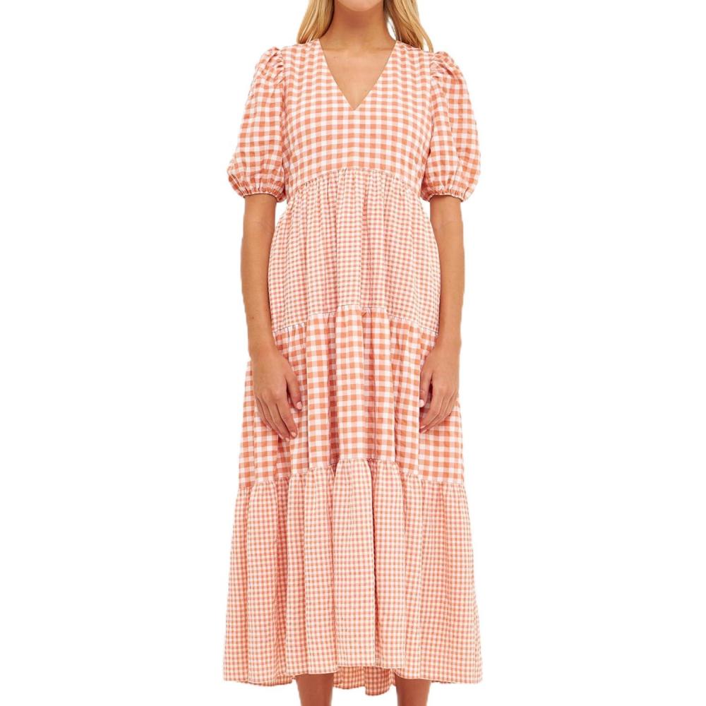 image:imageEnglish Factory Womens Gingham Check Combination Midi Dress Sienna M