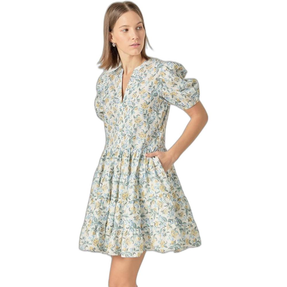 image:imageEnglish Factory Womens Print Puff Sleeve Mini DressIvory Multi