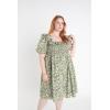 English Factory Floral Print Smocked Puff Sleeve Mini Dress, Green Multi, 1X
