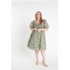 English Factory Floral Print Smocked Puff Sleeve Mini Dress, Green Multi, 1X
