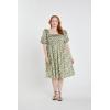 English Factory Floral Print Smocked Puff Sleeve Mini Dress, Green Multi, 3X