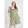 English Factory Floral Print Smocked Puff Sleeve Mini Dress, Green Multi, 3X