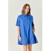 English Factory Women’s A-Line Short Sleeve Shirt Dress(Blue)