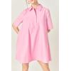 English Factory Women’s A-Line Short Sleeve Shirt Dress(Pink)