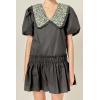 English Factory Women’s Floral Collar Detail Mini Dress(Black)