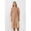 English Factory Women’s Floral Smocked Midi Dress, Tan Multicolored, XS