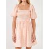 English Factory Women’s Plaid Smocked Mini Dress, White/Coral, L