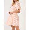 English Factory Women’s Plaid Smocked Mini Dress, White/Coral, S