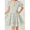 English Factory Women’s Print Puff Sleeve Mini Dress(Ivory Multi)
