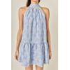 English Factory Women’s Stripe with Embroidered Halter Mini Dress(Blue Stripe)