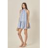 English Factory Women’s Stripe with Embroidered Halter Mini Dress(Blue Stripe)
