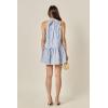 English Factory Women’s Stripe with Embroidered Halter Mini Dress(Blue Stripe)