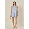 English Factory Women’s Stripe with Embroidered Halter Mini Dress(Blue Stripe)