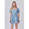 English Factory Women’s Tie Dye Print Braided Belt Mini Dress, Blue, XS