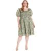 English Factory Floral Print Smocked Puff Sleeve Mini Dress, Green Multi, 3X