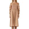 English Factory Women’s Floral Smocked Midi Dress, Tan Multicolored, XS