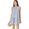 English Factory Women’s Stripe with Embroidered Halter Mini Dress(Blue Stripe)