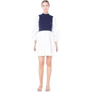 English Factory Women’s Mixed Media Mini Dress, Navy/White, XS
