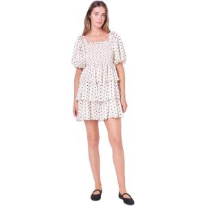 English Factory Women’s Polka Dot Lurex Multi Tiered Mini Dress, Cream, XS