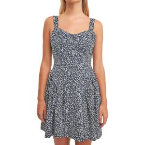 English Factory Women’s Printed Linen Bustier Mini Dress, Navy, M