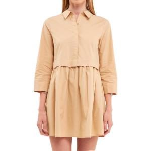 English Factory Women’s Shirt Mini Dress, Taupe, M