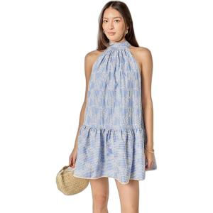 English Factory Women’s Stripe with Embroidered Halter Mini Dress(Blue Stripe)