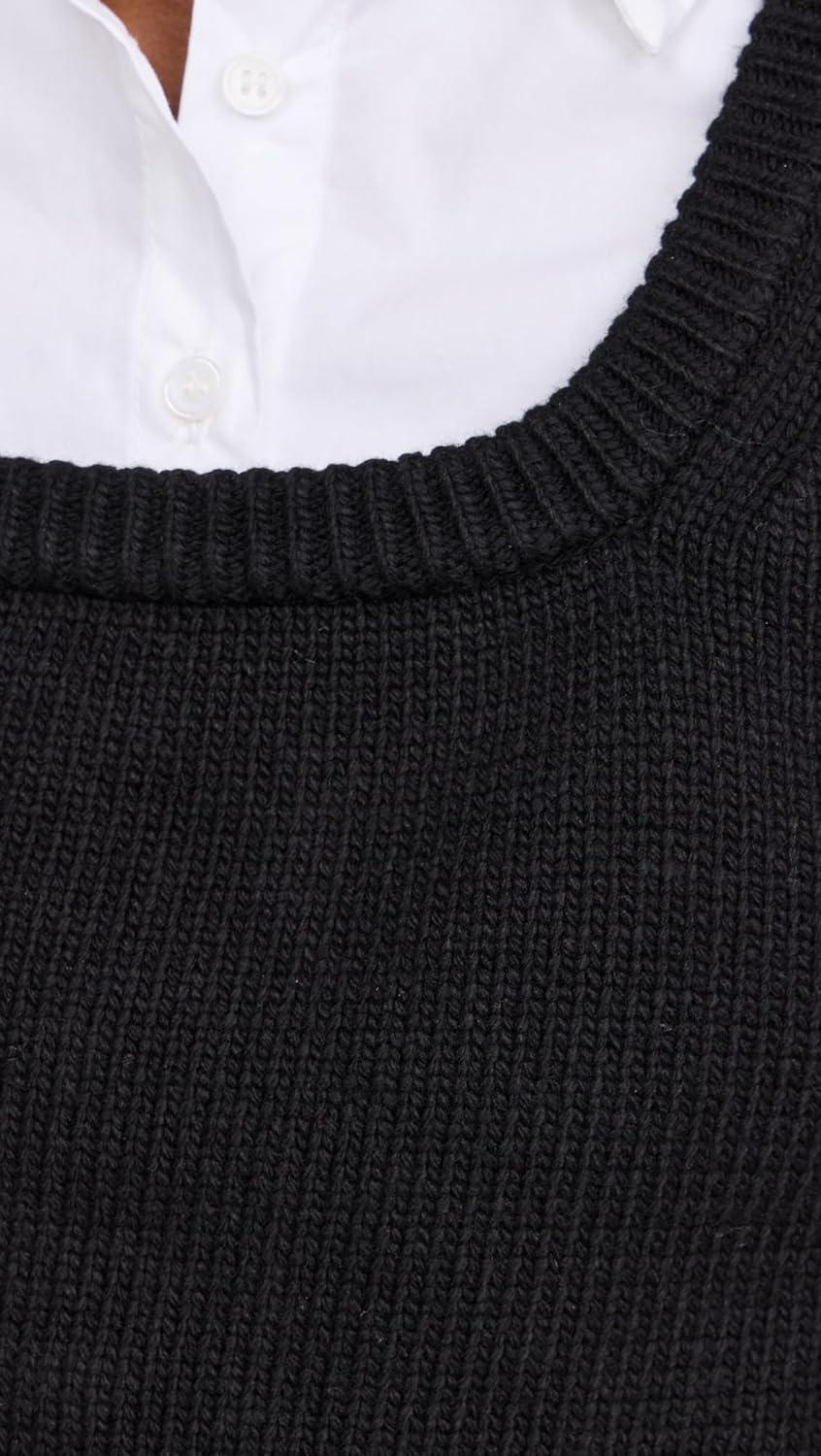 image:imageEnglish Factory Womens Cropped Knit Top Over ShirtWhiteBlack