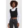 English Factory Women’s Cropped Knit Top Over Shirt(White/Black)