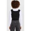 English Factory Women’s Cropped Knit Top Over Shirt(White/Black)