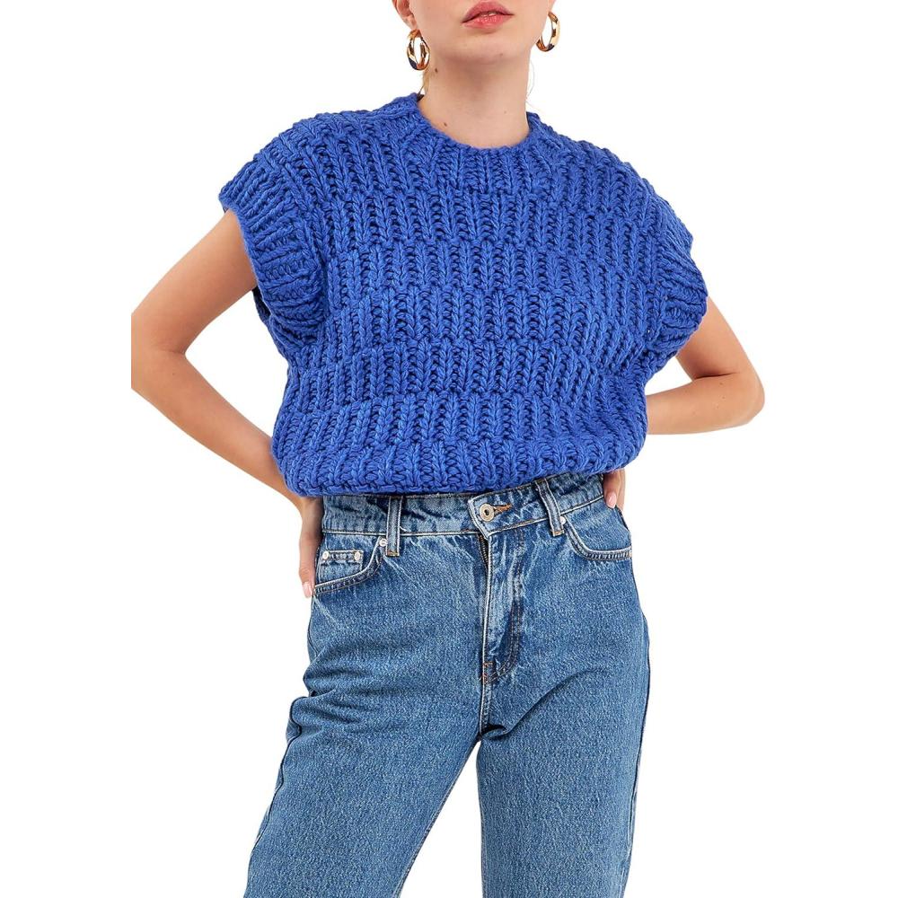 image:imageEnglish Factory Womens Chunky Knit Sweater Vest Blue L