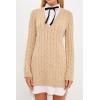 English Factory Women’s Mixed Media Cable Knit Sweater Dress, Oatmeal, S