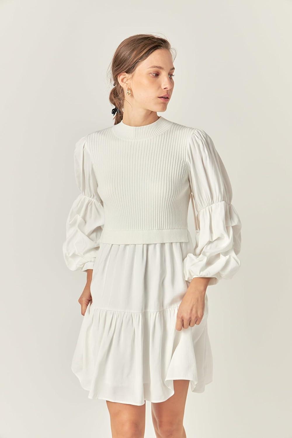 image:imageEnglish Factory Womens Mixed Media Mini Dress IvoryWhite S