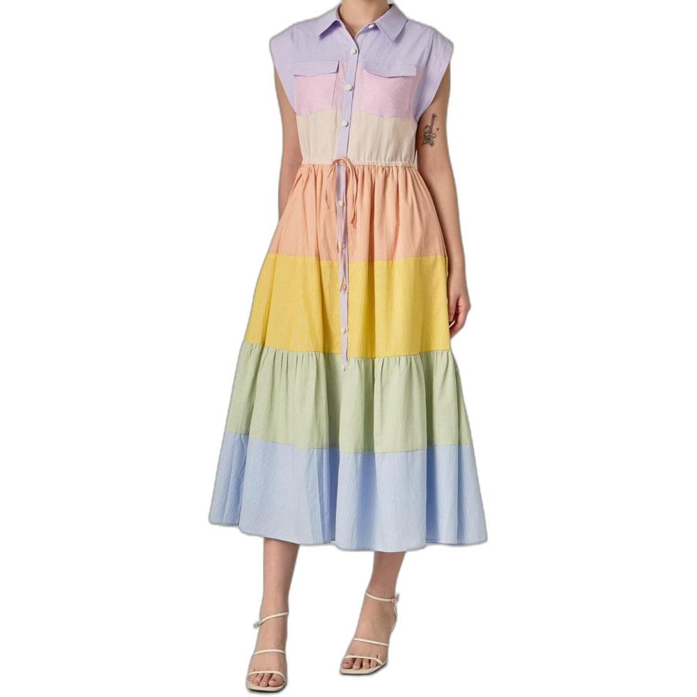 image:imageEnglish Factory Womens Colorblock Shirt Midi DressMulti