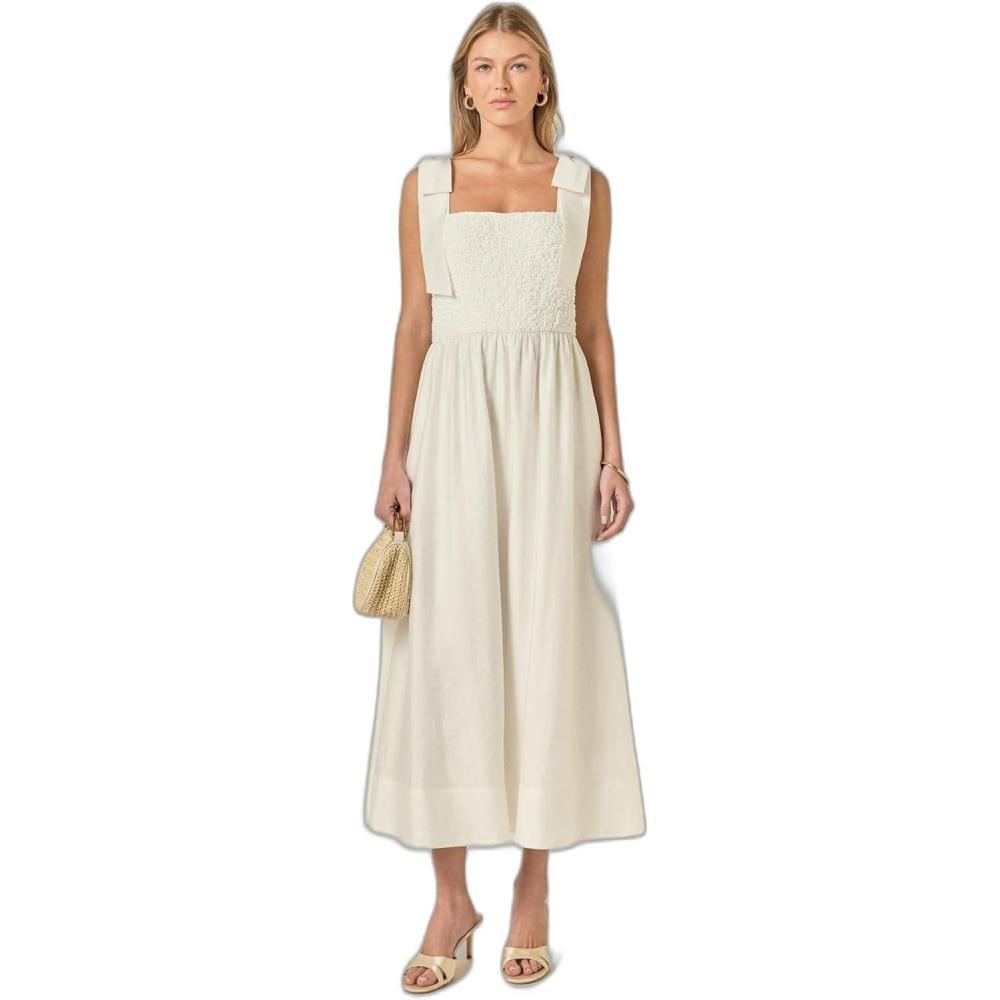 image:imageEnglish Factory Womens Mixed Media Midi DressWhite